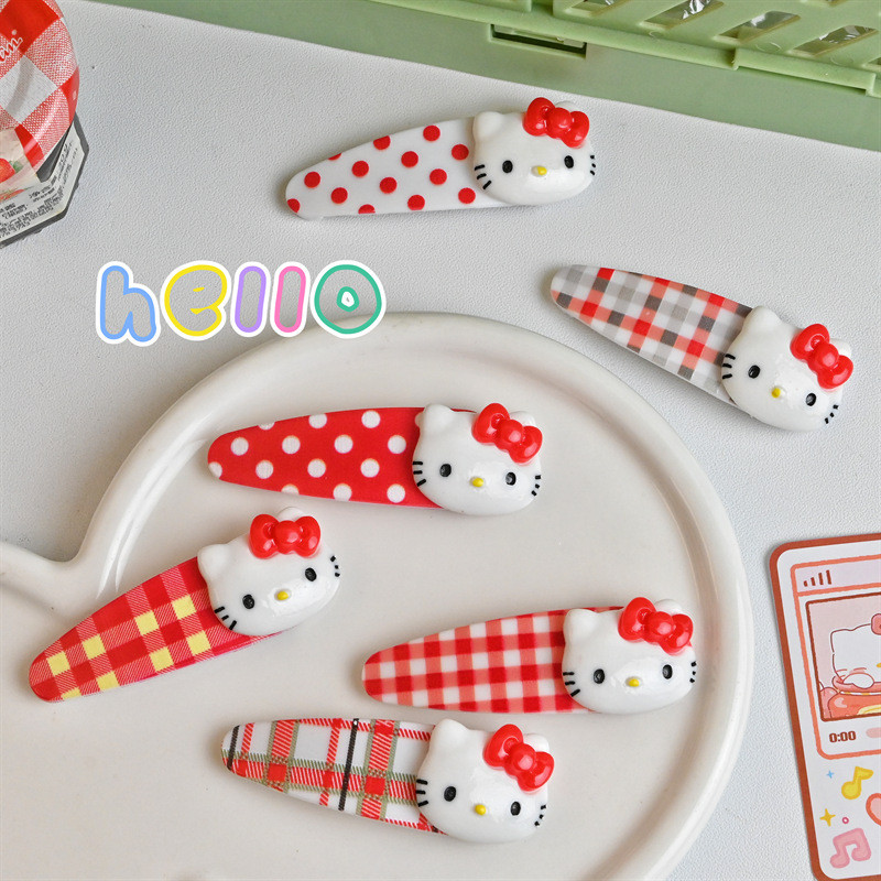 กิ๊บติดผมลายจุด Hello Kitty กิ๊บติดผมปากเป็ดน่ารัก กิ๊บติดผมหน้าม้า เครื่องประดับผมสาวน้อยแสนหวาน