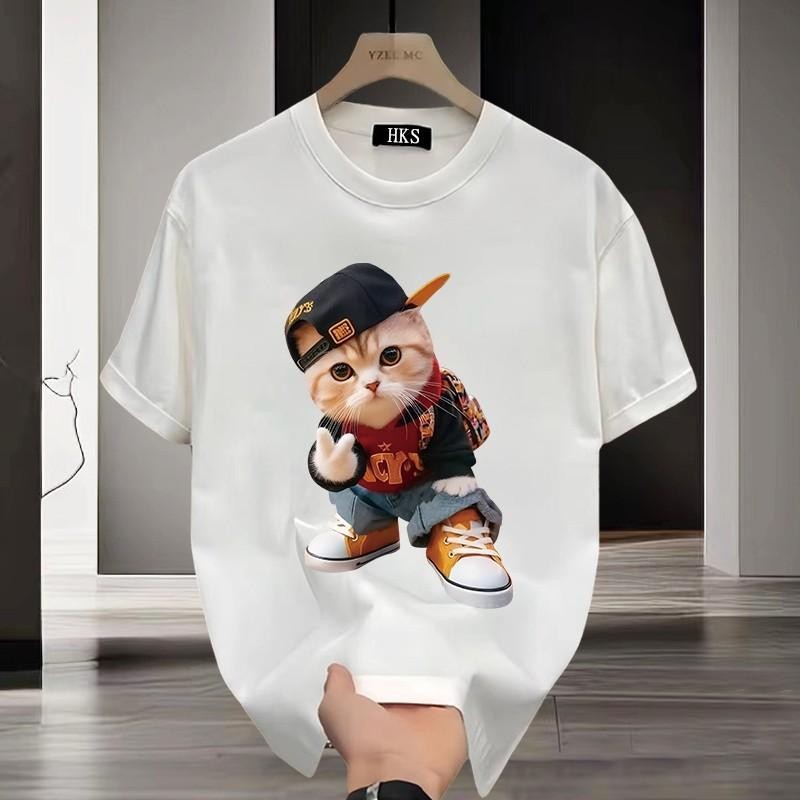 TeeTwoOne เรียบง่ายและมีสไตล์ เสื้อยืดคอกลม"CAT Yes" พิมพ์ลาย ผ้าคุณภาพสูง COTTON ผ้าฝ้ายใส่สบาย ไม่ต้องรีด unisex