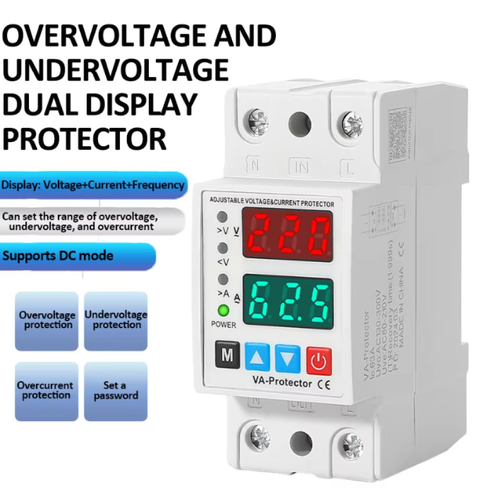 Bevav MCB Digital Din Rail Over Voltage Current Protector 63A 2P 230V AVP-63