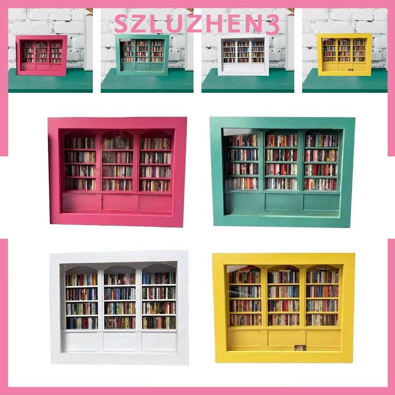 [Szluzhen3] ชั้นวางหนังสือขนาดเล็กเครื่องประดับชั้นวางแสดงหนังสือขนาดเล็กพร้อมหนังสือขนาดเล็ก 200 ชิ้น,