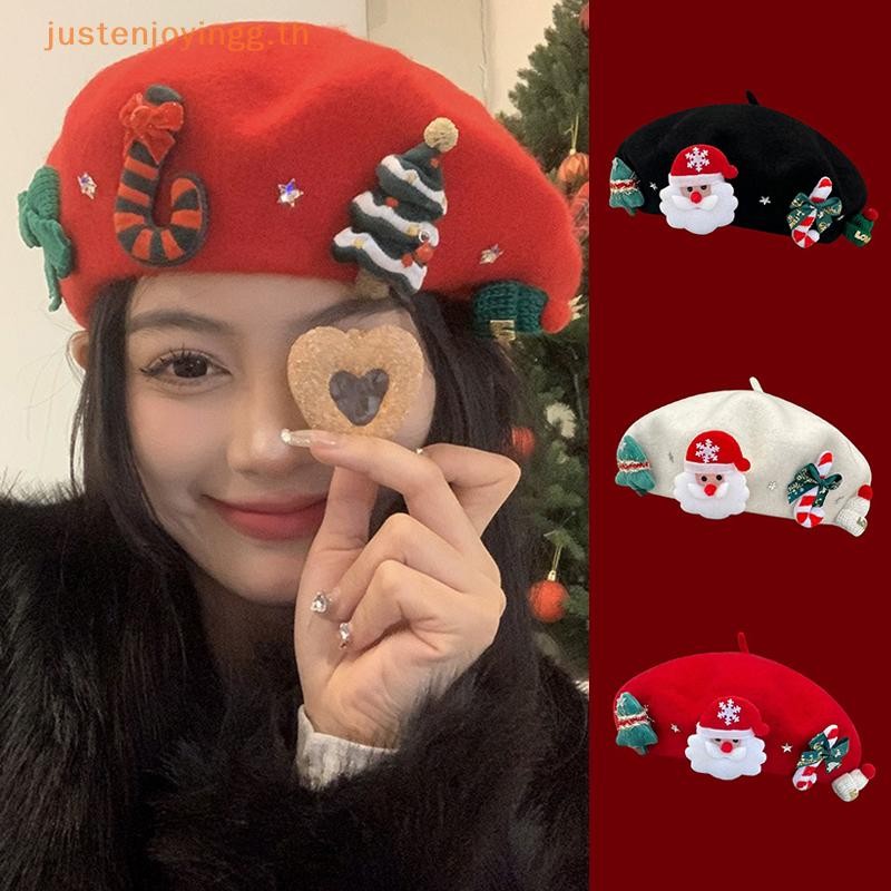 { Jjth } คริสต์มาส Beret วินเทจหญิงฤดูหนาวหมวกอบอุ่นหมวกนักเรียนจิตรกรหมวกสําหรับผู้หญิง Raiment คริสต์มาสตกแต่งปีใหม่ { Xmas & CNY }
