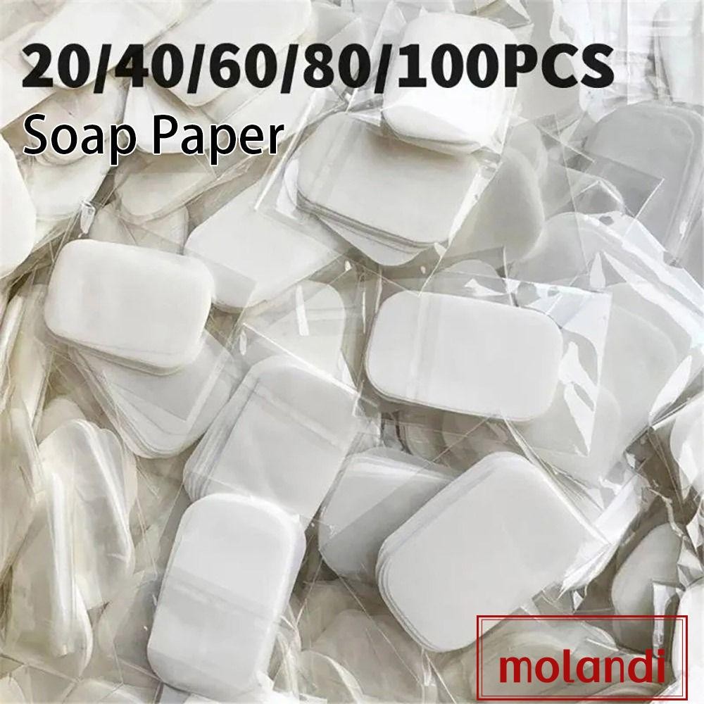 Molandi 20/50/60/80/100 ชิ้นซักมือ, กระดาษสบู่เดินทางกลางแจ้งหอม, ฟองเม็ดสบู่ทําความสะอาดอาบน้ําแบบพกพา