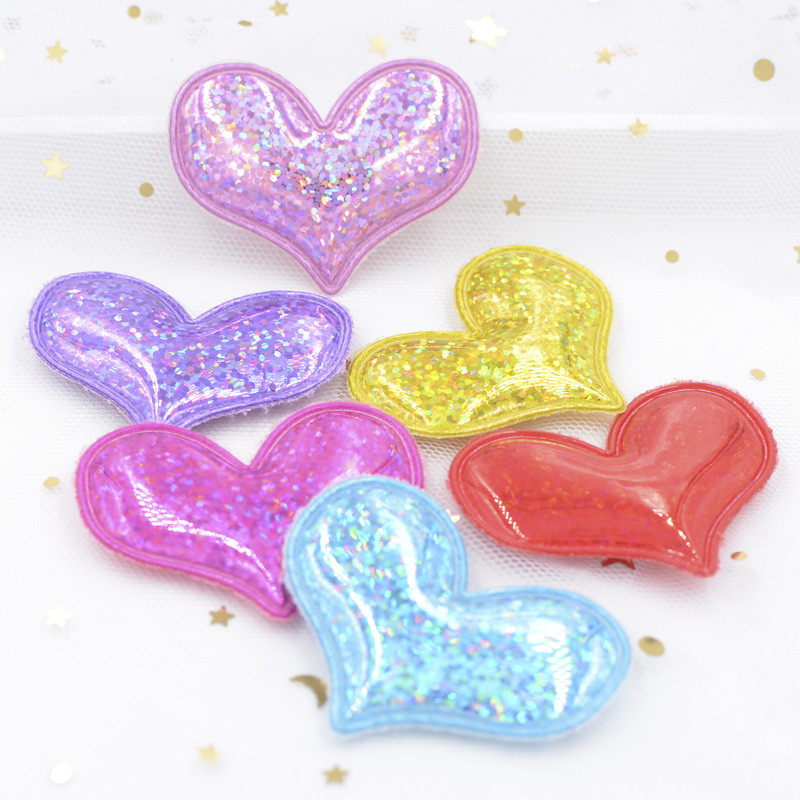 12 ชิ้น Glitter หัวใจเบาะแพทช์เลเซอร์ PU ผ้า Applique สําหรับ DIY ผม Clasp สาวผม Band Headbands เครื่องประดับอุปกรณ์เสริม
