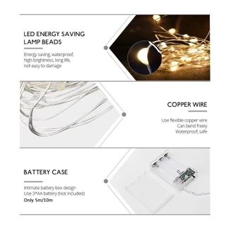 2m 5M 10M ไฟ LED String 10M 5M วันวาเลนไทน์ ลวดเงิน Fairy ไฟบ้านคริสต์มาสงานแต่งงาน Decor โดย 3 * AA แบตเตอรี่ดําเนินการ