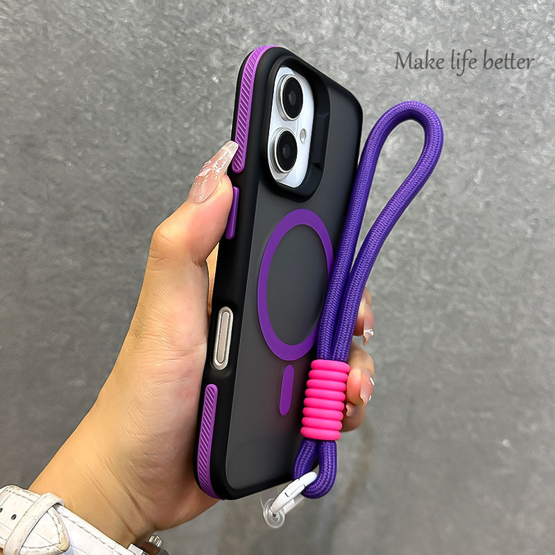 ใหม่สร้างสรรค์สีclashซิลิโคนกันชนfrostedเคสโทรศัพท์แม่เหล็กสําหรับiphone 16 15 14 13 12 11 Pro Maxปลอกเชือกเส้นเล็กIPhone 14 15 16 Plusอะคริลิคกันกระแทกฮาร์ดปกหลัง