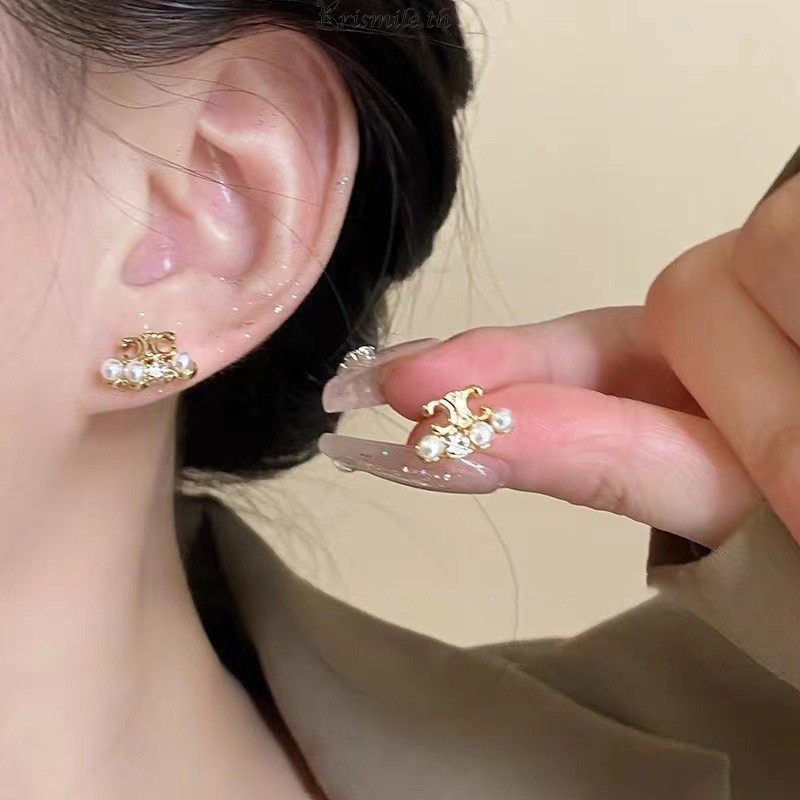 COD-ในไทย💖ต่างหูสตั๊ด ประดับไข่มุก ย้อนยุค ความรู้สึกระดับไฮเอนด์ สไตล์หรูหราแสง สำหรับผู้หญิง เครื่องประดับแฟชั่น-Kri