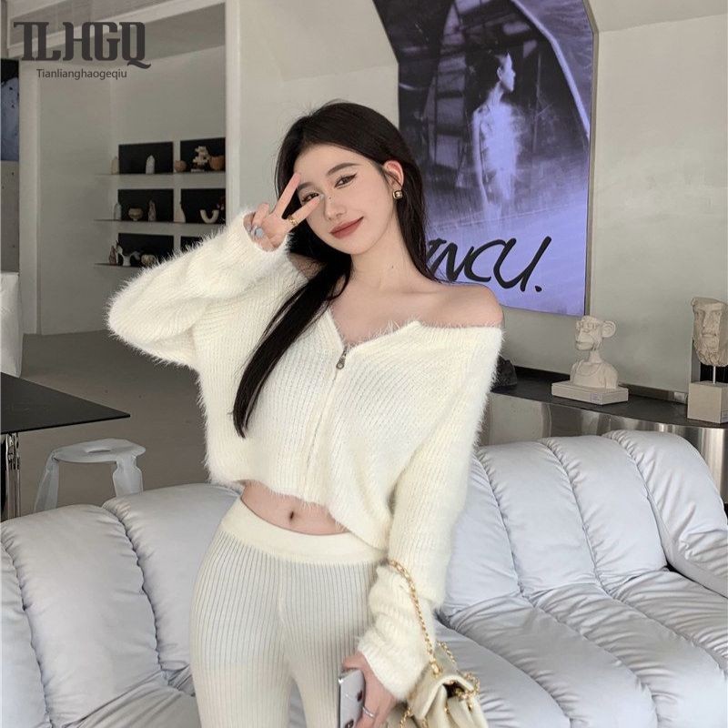Tian-lianhaogeqiu เสื้อถักผู้หญิง Slim และบางสั้นส่วนซิปอารมณ์เสื้อแจ็คเก็ตลมขี้เกียจ