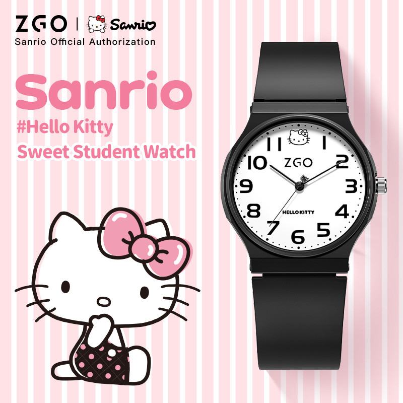 Zgo x Sanrio HelloKitty นาฬิกาสําหรับเด็กควอตซ์กันน้ํานาฬิกาสปอร์ตสอบนักเรียน 8522