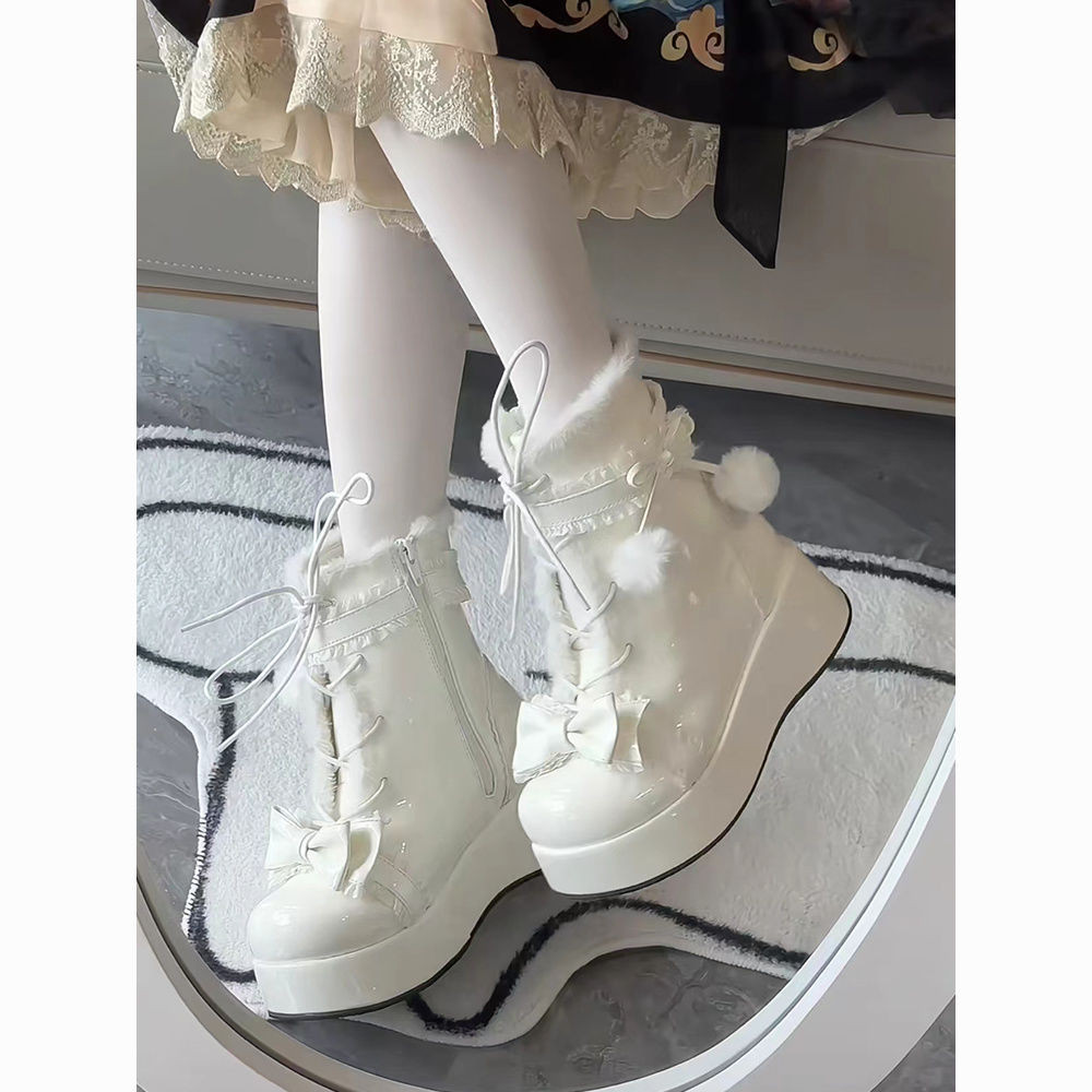 เทรนด์ รองเท้าบูท Mid-Tube Boots Student Baotou สวมใส่ด้านนอก Square Toe