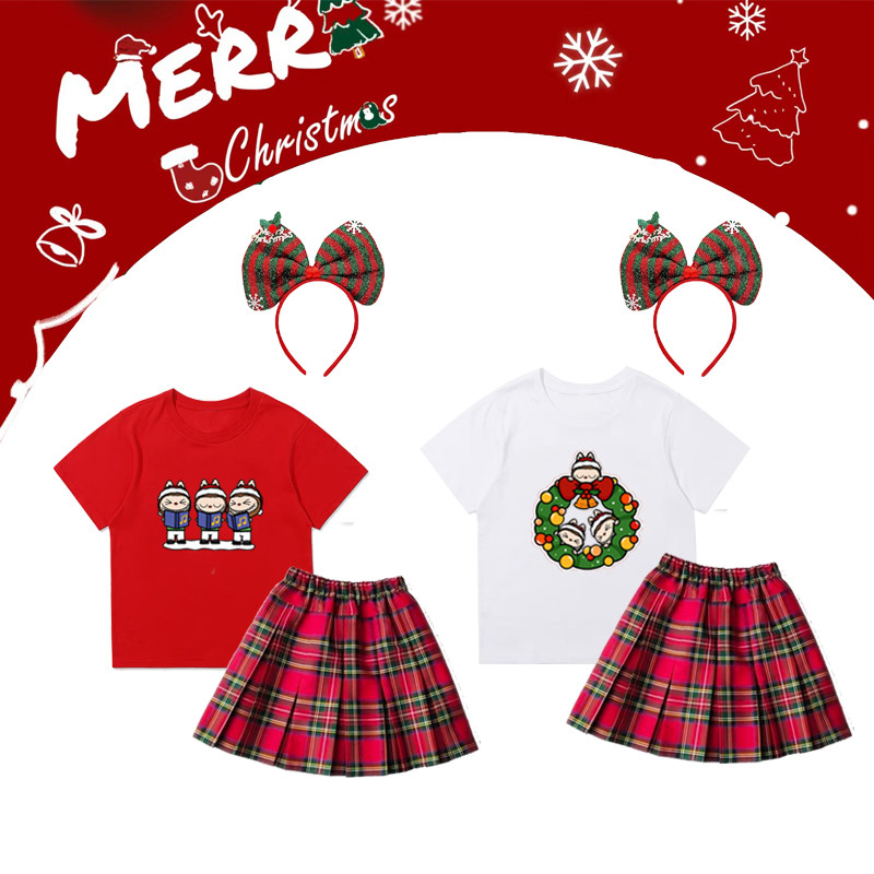 Christmas ชุดคริสตมาสเด็กผู้หญิง ชุดคริสมาสต์เด็ก ชุดกระโปรงคริสต์มาส เสื้อ+กระโปรง เด็กเล็ก ชุดคอสเพลย์คริสต์มาส สําหรับเด็ก