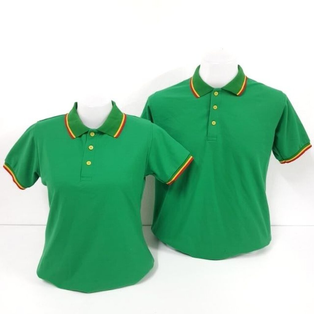 เสื้อโปโลสีเขียว เสื้อคอปก แขนสั้น สีเขียว ขลิบเหลือง-แดง LGR08