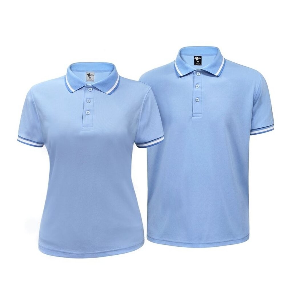 เสื้อโปโล คอปก สีฟ้าอ่อน ฟ้าพาสเทล ขลิบขาว-ฟ้าคราม | Kaneko MC