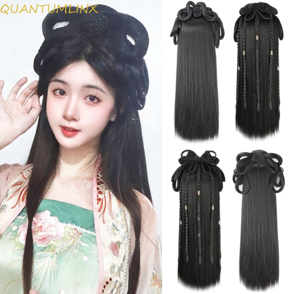Quantuml วิกผมจีนโบราณ, การถ่ายภาพโบราณผู้หญิง Hanfu วิกผม, Headdress Black Hairpiece Hanfu วิกผมแถบคาดศีรษะ