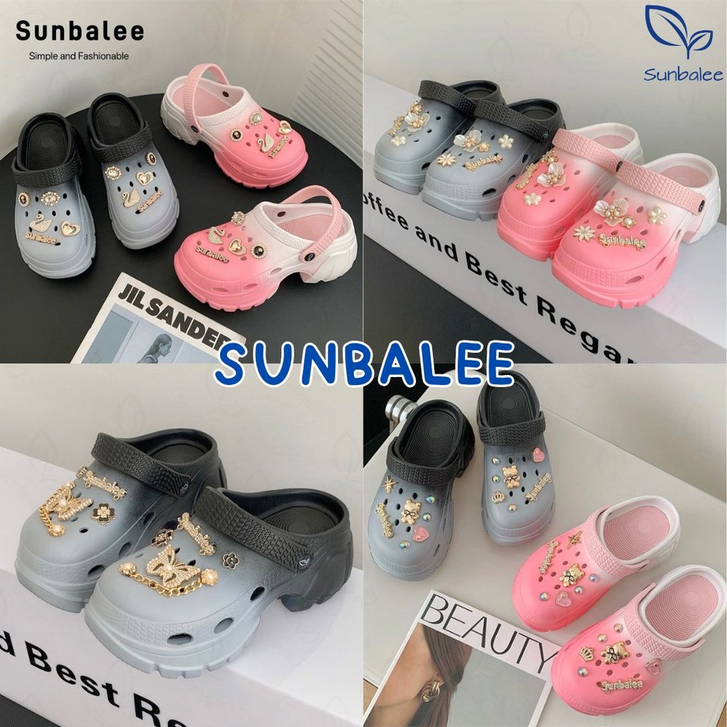 SUNBALEE 🦩 H509-2T รองเท้าหัวโต แบบสวม แถมตัวติด รองเท้าผู้หญิง สูง 7 CM. วัสดุ EVA สินค้าพร้อมส่ง