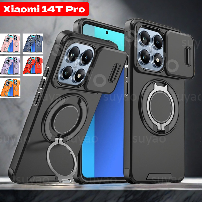 สําหรับ Xiaomi 14T Pro 14TPro Mi Mi14T 2024 เคสโทรศัพท์เกราะแหวนขาตั้งแม่เหล็ก Xiaomi14T Xiaomi14TPro XM เลนส์ป้องกันกรณีกันกระแทกปกหลัง