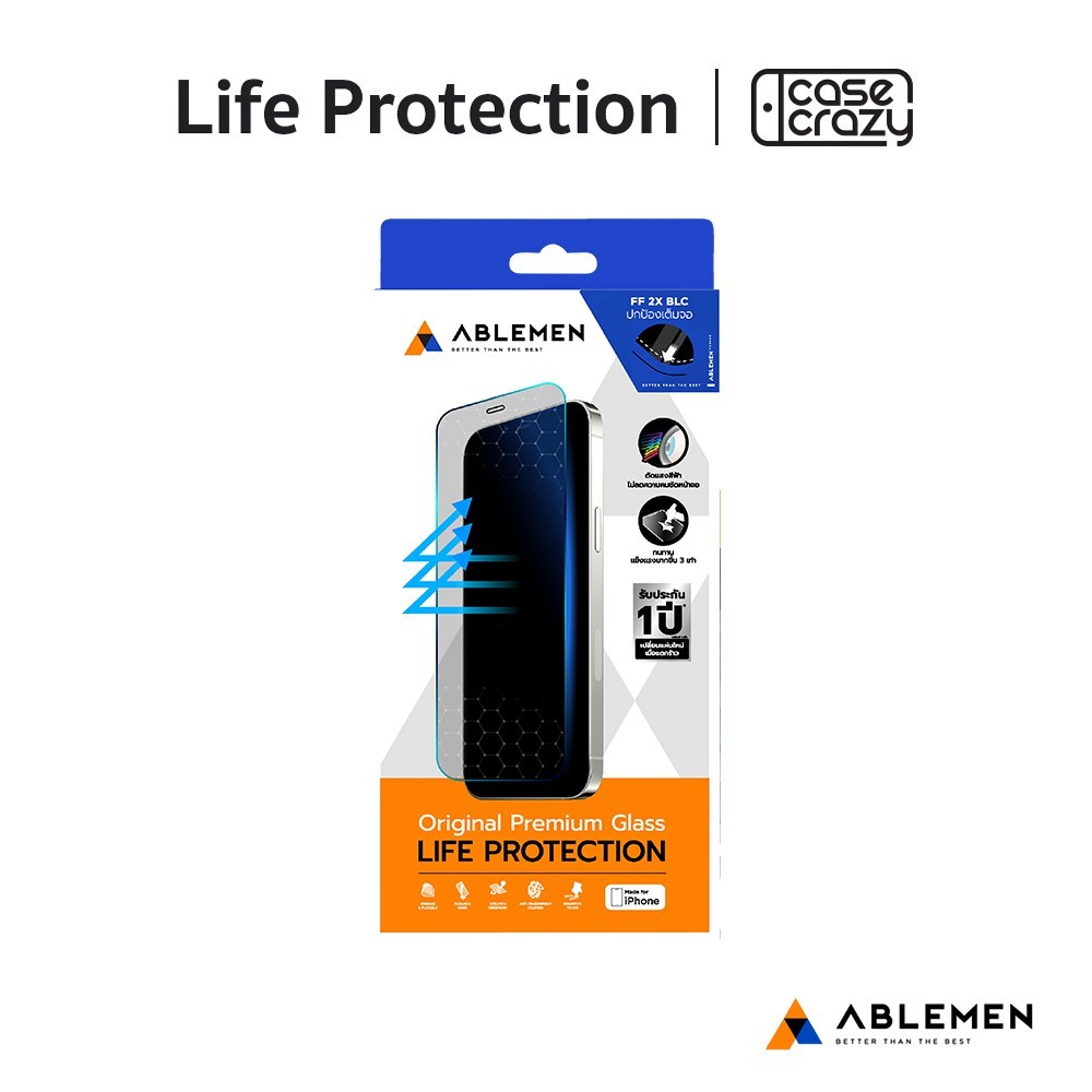 Ablemen รุ่น FF Blue Light Cut  ฟิล์มกระจกเต็มจอ ถนอมสายตา iPhone 15 / 15 Plus / 15 Pro / 15 Pro Max