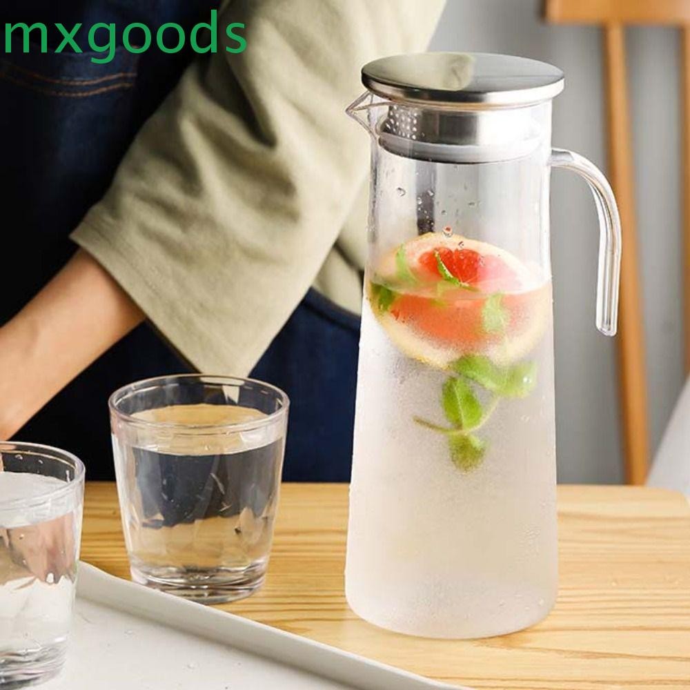 Mxgoods ขวดน้ํา,พร้อมที่จับไม้/ฝาสแตนเลสอะคริลิเหยือกโปร่งใส,ครัวเรือนใสความจุขนาดใหญ่ทนความร้อนเหยือกน้ําผลไม้ห้องนั่งเล่