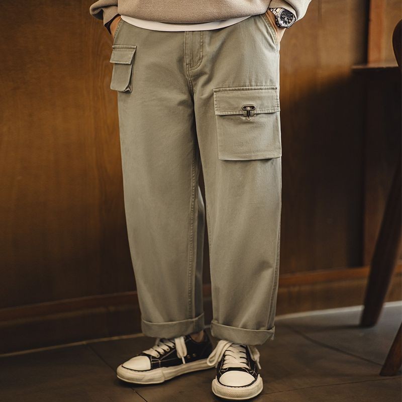 Maden Overalls American Retro Multi-pocket P37 กางเกงลําลองสไตล์ทหารหลวมผ้าฝ้ายตรงกางเกงยาวผู้ชายฤดูใบไม้ร่วง