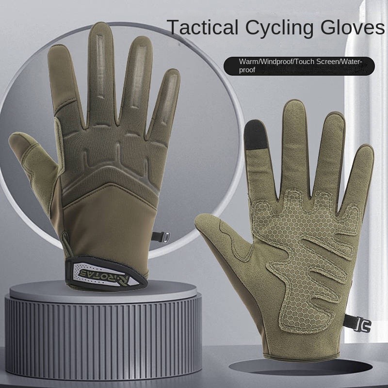 【Ready Stock】 Tactical Riding Gloves Cold-Proof Warm Electric Car Windproof 2024 Winter Motorcycle Lining Thickened Fleece-lined Full Finger Qs0F