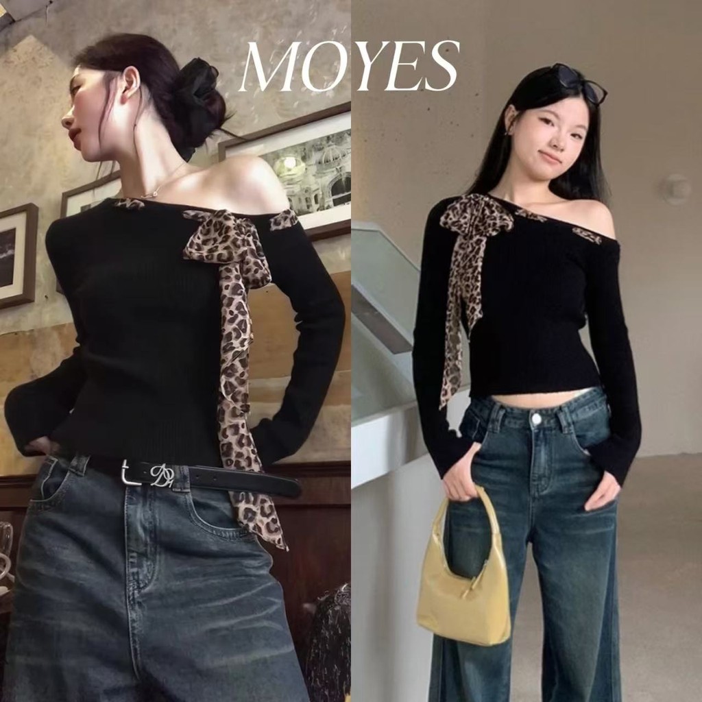 MOYES 🎀จัดส่งที่รวดเร็ว🌸สไตล์เกาหลีสไตล์ขี้เกียจเสื้อสวมหัวระดับไฮเอนด์การออกแบบย้อนยุคเสื้อเชิ้ตปิดไหล่ไหล่เอียง