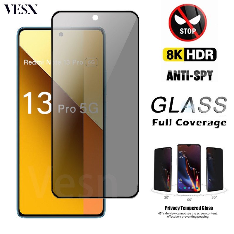ฟิล์มกระจก เต็มจอ ใช้สำหรับ กันมองกันเสือกรุ่น Redmi Note 13 12 Turbo 12s 12R 12T 11 11s 11T 11E 10 10s 10T 9 9s 8 Pro+ Plus Max 4G 5G 2024