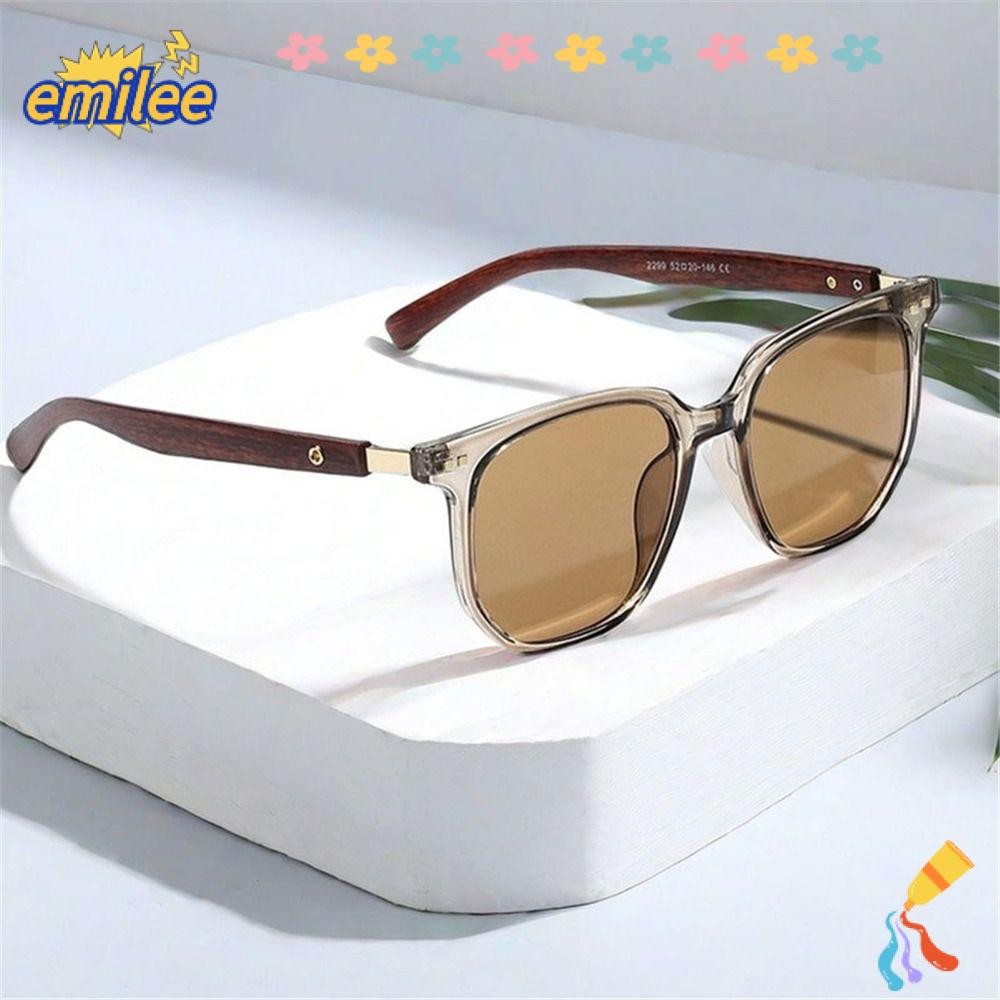 Emilee แว่นกันแดดลายไม้, การถ่ายภาพถนนกลางแจ้งX UV Protection Square Frame Sun แว่นตา, แว่นตาขี่จักรยานสําหรับผู้หญิงและผู้ชาย