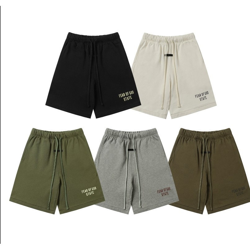 Fog FEAR OF GOD ESSENTIALS Basic Drawstring Back to School Fleece กางเกงขาสั้นห้าจุด