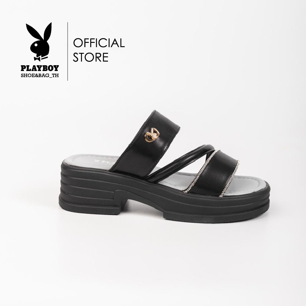 PLAYBOY รองเท้าแตะแพลตฟอร์ม รหัส ST-HS244C121 ดีไซน์ทรงแตะสูงแบบสวมสายคาดติดอะไหล่เพชร มี2 สี สีLemonและสีCharcoal