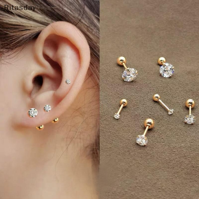 Ritasday 1 ชิ้น 4 Prong Rhinestone หู Studs ต่างหูผู้หญิง/ผู้ชาย Tragus กระดูกอ่อนมาตรฐาน Lobe เครื่องประดับของขวัญใหม่