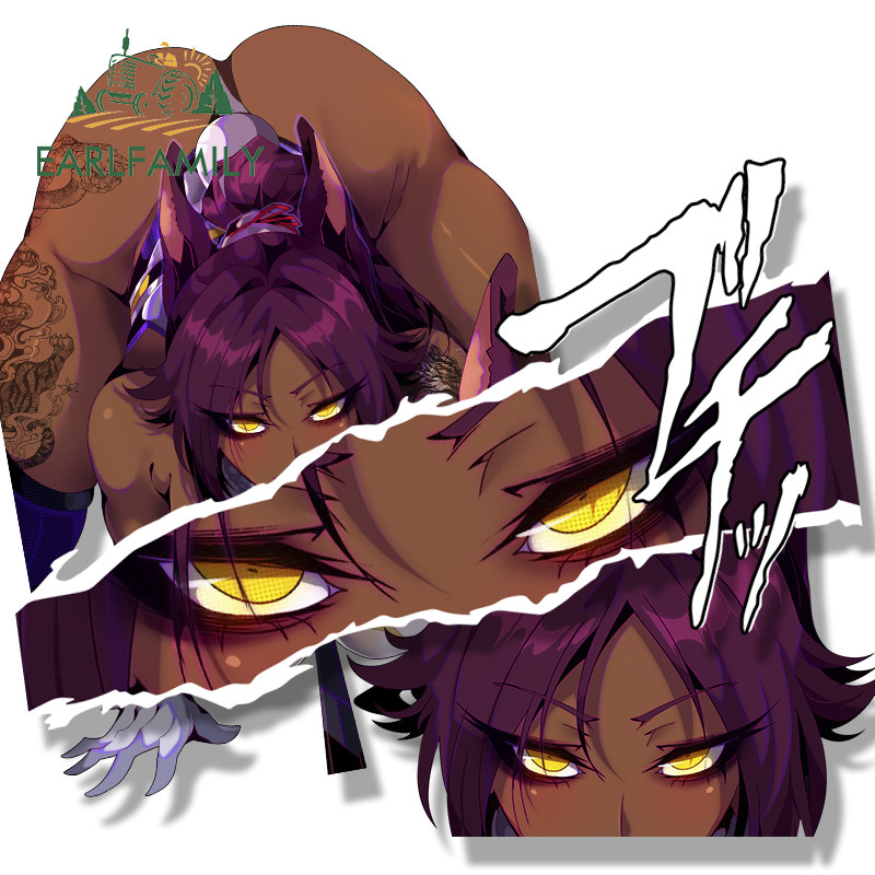 Earlfamily 13 ซม.Tattoo Yoruichi Peek Fanart รถสติกเกอร์อะนิเมะ Chibi Big Head Decal JDM การ์ตูน Peek สาวบุคลิกภาพกันน้ําประตูรถ Protector