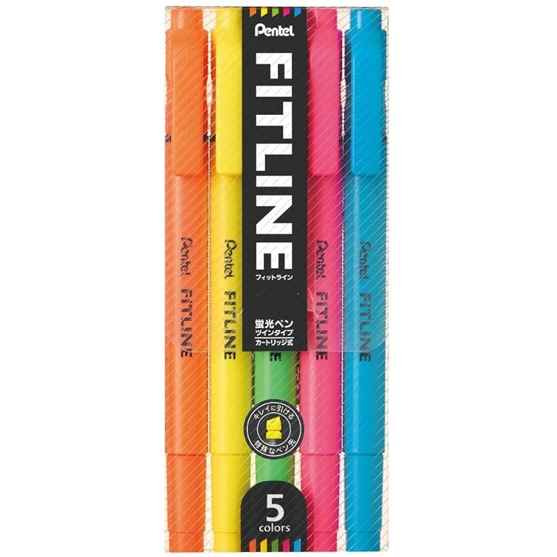 Pentel Highlighter Fit Line 5 สี Slw11-5 ชุด 5 ชิ้น