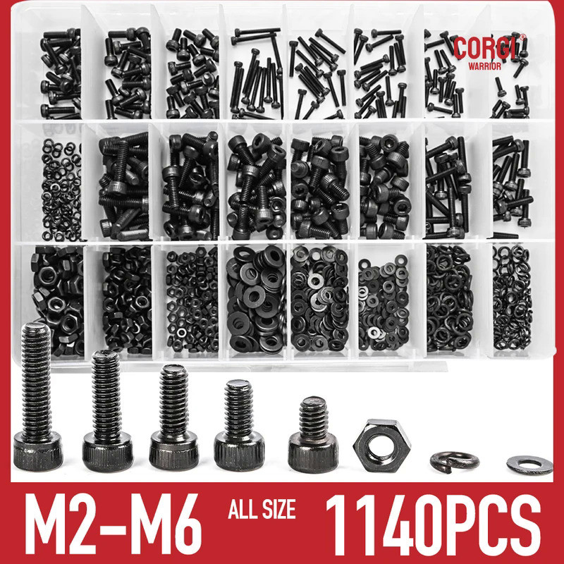 1140 Alloy Steel 12.9 Grade Hex Socket Head Cap Screws Bolts Assortment Kit M2 M2.5 M3 M4 M5 M6 Blac