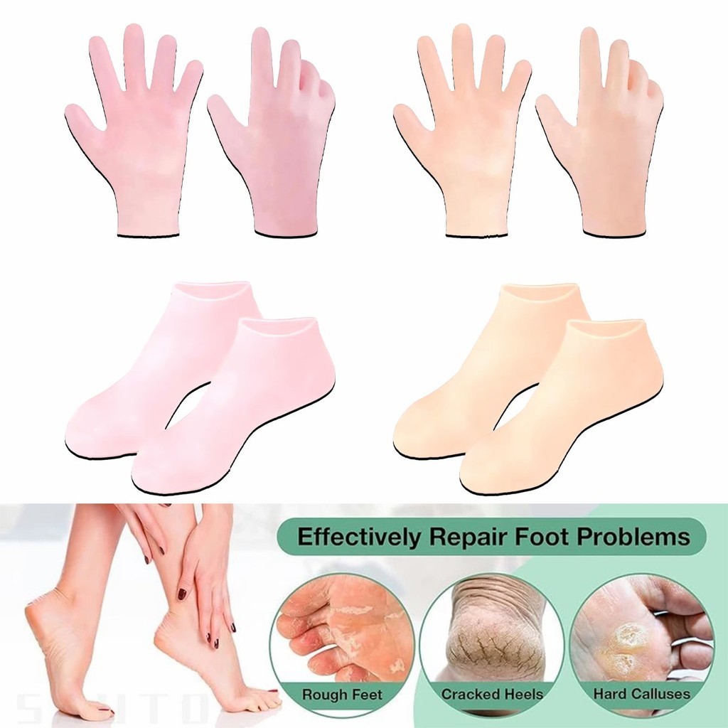 1คู่ ถุงเท้าสปาซิลิโคน ถุงมือสปา ให้ความชุ่มชื้น ดูแลผิว - รูปที่ 3