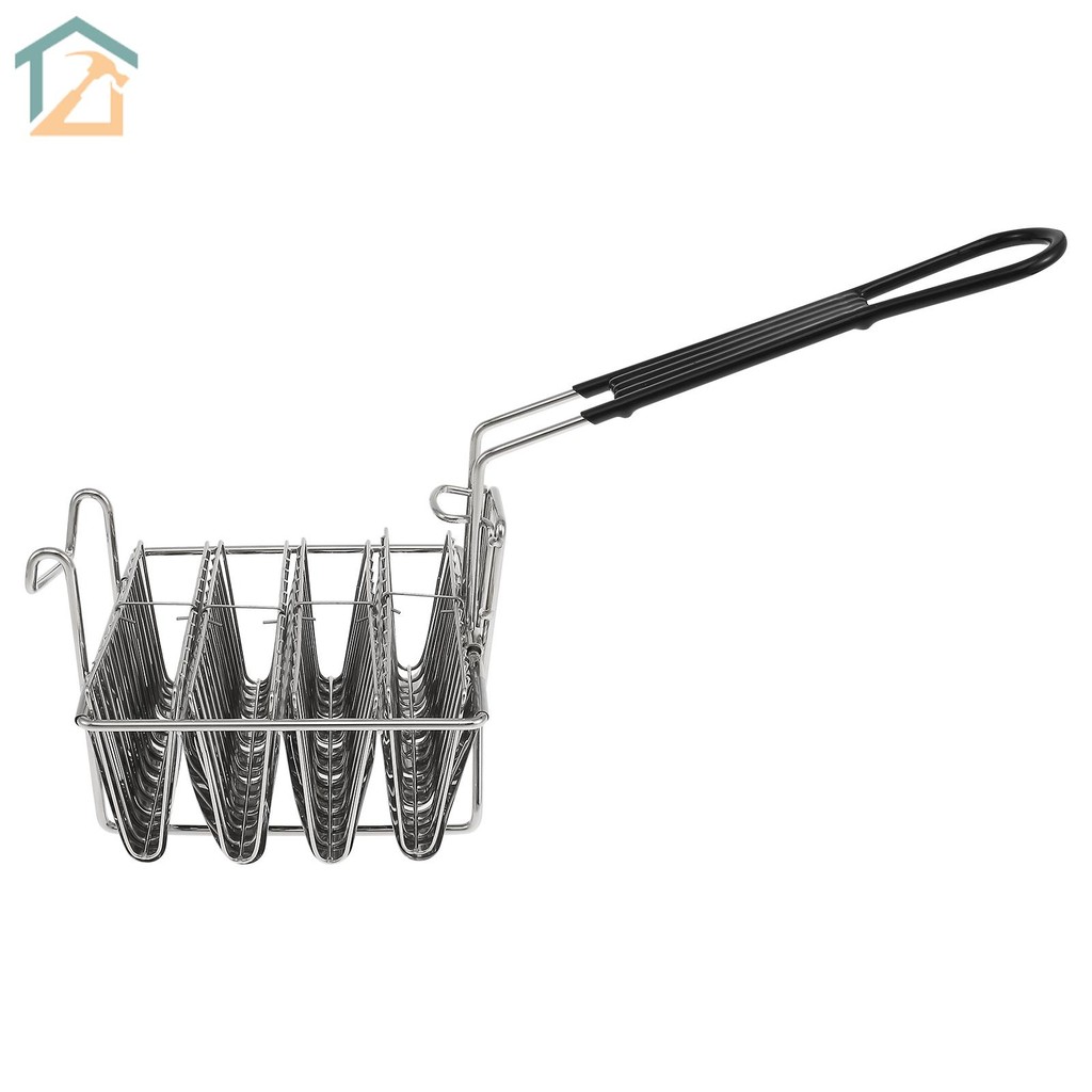 4 เปลือก Taco Shell Fryer ตะกร้าสแตนเลส Taco Shell Fryer Tortilla ตะกร้าทอดพร้อมที่จับที่ถอดออกได้สํ
