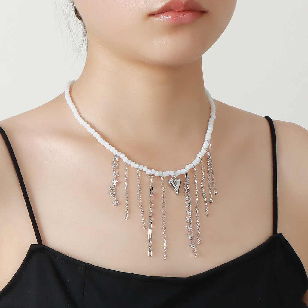 [ในสต็อก] เครื่องประดับข้ามพรมแดนยุโรปและอเมริกา fringed Moon สร้อยคอ