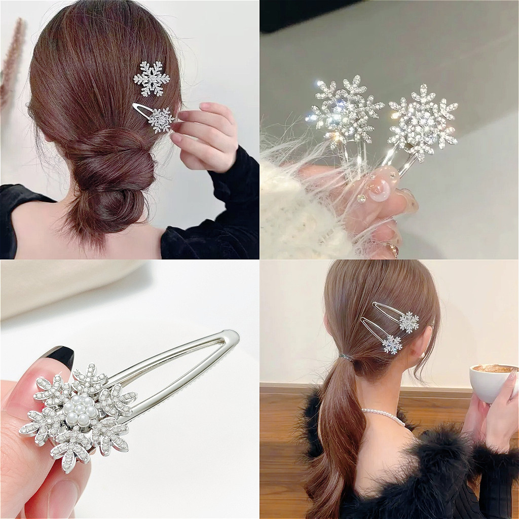 กิ๊บติดผมคริสต์มาส Rhinestone Snowflake Duckbill คลิปหน้าผากเครื่องประดับผมคริสต์มาสผ้าโพกศีรษะอเนกประสงค์