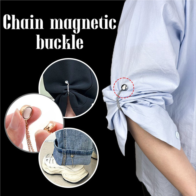 ขากางเกงห่วงโซ่ไร้รอยต่อหัวเข็มขัดดูดแม่เหล็กไม่มีตะปูสติกเกอร์ดึงด้านข้างกางเกงยาวและสั้นสิ่งประดิษฐ์หัวเข็มขัดยึดโลหะที่ถอดออกได้หัวเข็มขัดดูดแม่เหล็กโซ่เรียบง่าย