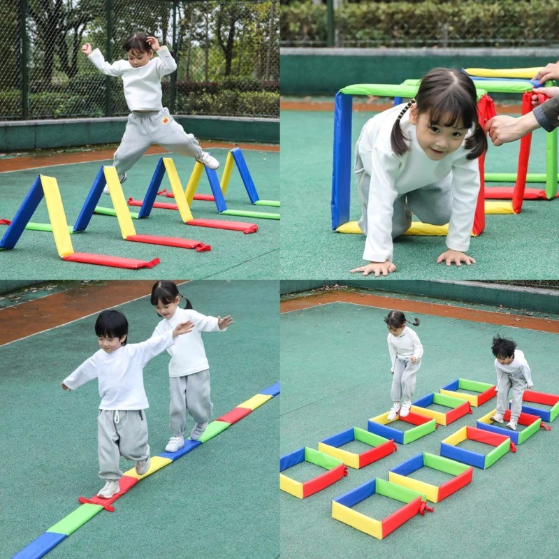 เด็กสนุกเกมกลางแจ้งกระโดดกรอบเจาะหลุมของเล่นประสาทสัมผัสบูรณาการการฝึกอบรมเด็กอนุบาลกีฬาอุปกรณ์ประกอบฉากหลายการเล่น