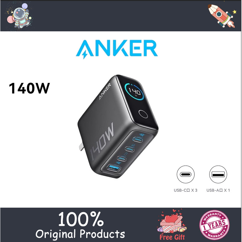 Anker B2697 Zolo Gallium nitride Charger ชุดสายไฟ 140W PD Fast Charge 3C1A พร้อมหน้าต่างอัจฉริยะ