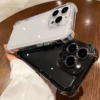 ใหม่ iPhone กันกระแทกเคสโทรศัพท์นุ่มโปร่งใส 16/15/14/13/12/11 Pro Max Plus X XS Max XR 7Plus 8Plus หรูหราโปร่งใสขอบฝาครอบป้องกัน