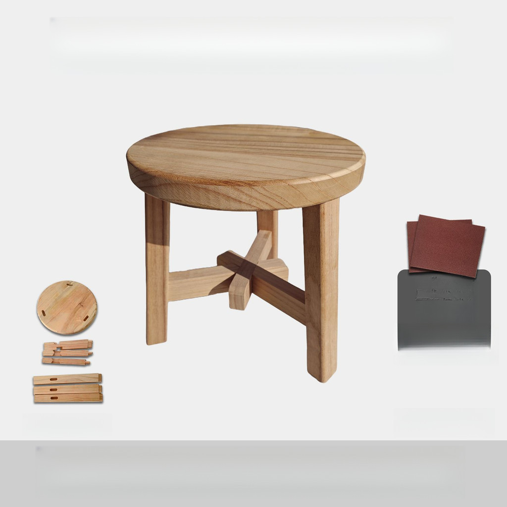Unpainted Solid Wood Small Stool Children's Mortise Tenon Portable Wooden Stool DIY Handmade Assembl