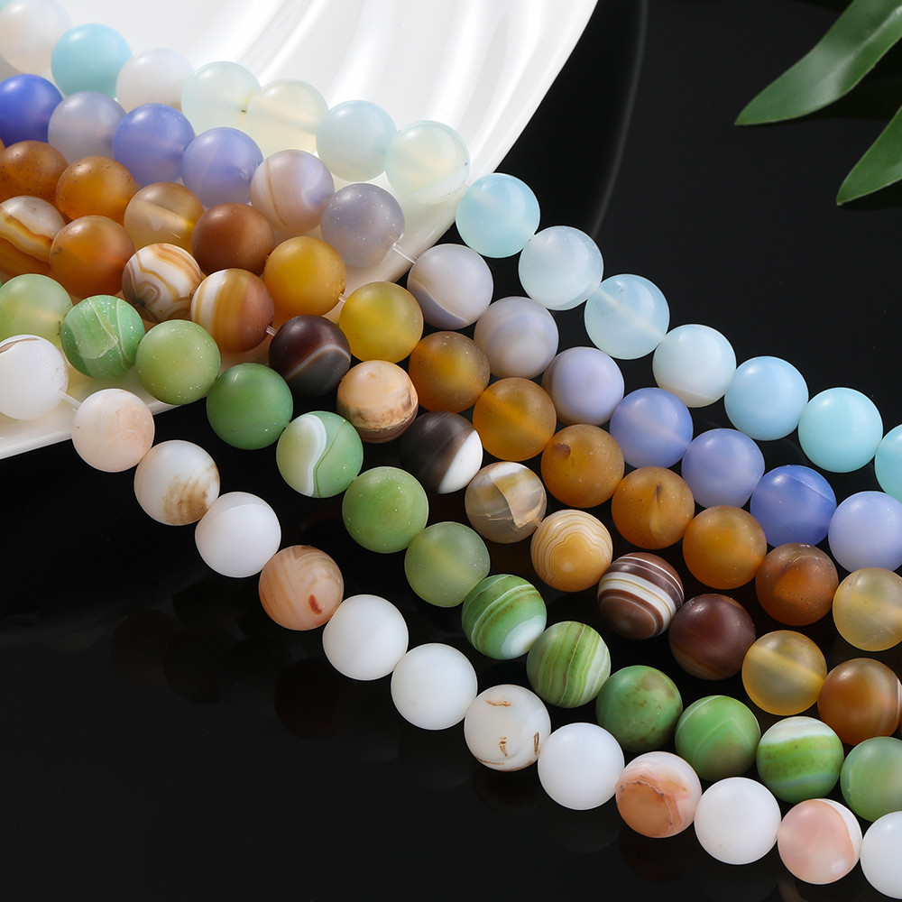 St. kunkka 6/8/10 มม.Frosted Agate ลูกปัดหินธรรมชาติลูกปัดสําหรับ DIY สร้อยข้อมือสร้อยคอทํา