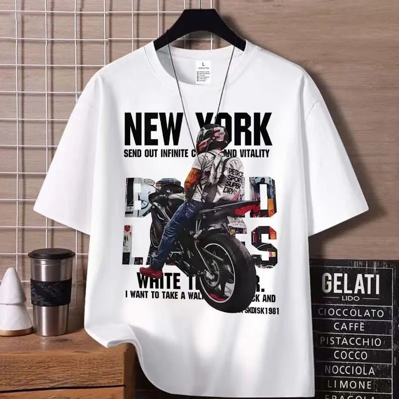 เสื้อยืด oversize เสื้อยืดผู้ชาย ใส่สบาย แนวสตรีท ฮิปฮอป ขาว - รูปที่ 5