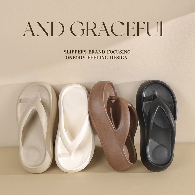 หนา soled Flip-Flops ผู้หญิงฤดูร้อนสวมใส่ด้านนอกแฟชั่น Wedge Heel เพิ่มความสูง Influencer Beach Shit-Stepping Flip-Flops ทราย
