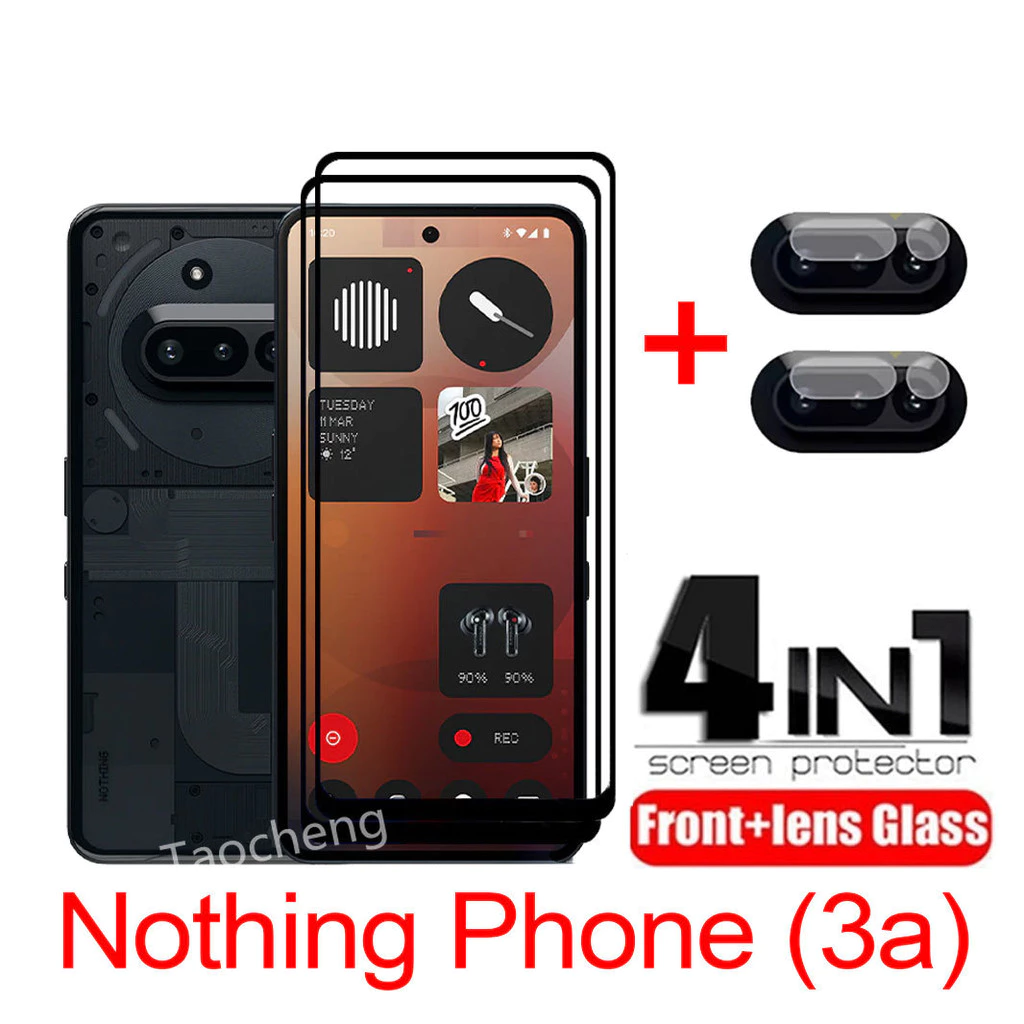4 in 1 ฟิล์มกระจกนิรภัยสําหรับ Nothing Phone (3a) 3a (4a) 4a Pro NothingPhone3aPro 5G 2025 2026 Gobal ป้องกันหน้าจอฟิล์มแก้วด้านหลังเลนส์กล้อง 2 in 1