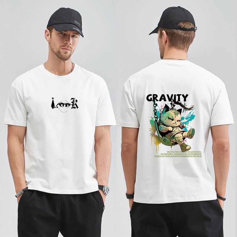 【XRP】Streetstreet การ์ตูนพิมพ์เสื้อยืดแขนสั้นสำหรับผู้ชายและผู้หญิงคู่แฟชั่นฤดูร้อนปกติรอบคอเรียบง่า