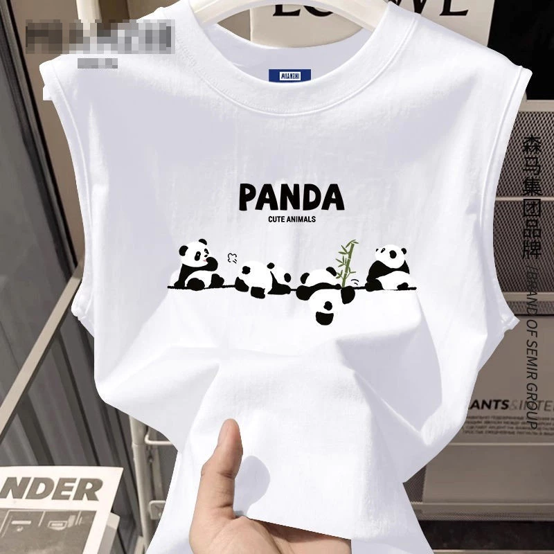 NEW เสื้อแขนกุด ลายหมีแพนด้า ขาว-ดำ ใส่ได้ทั้งชายหญิง OP-1084