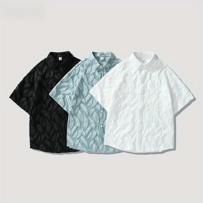 ชุดเสื้อแขนสั้นลายใบไม้ผู้ชาย สไตล์ลำลองลายดอกไม้