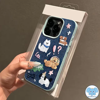 สำหรับ IPhone 13 11 17 air 16 15 12 14 Pro Max XR 14 7 15 8 Plus XS X เคสนิ่มลายหนังลูกสุนัขการ์ตูนสีฟ้าสร้างสรรค์