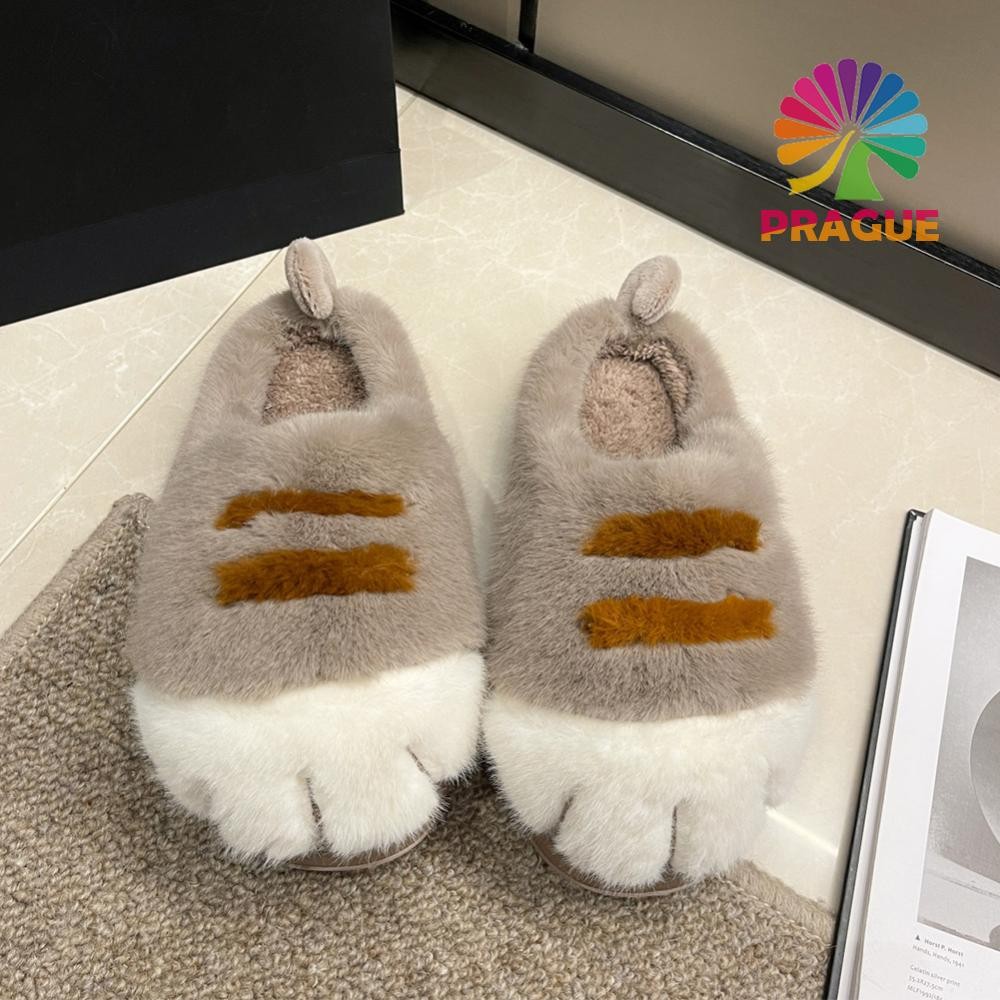 3d Cat Paw Plush รองเท้าแตะอุ่น Slip-on House รองเท้าสบาย Fluffy บ้านรองเท้าแตะ Furry Paw คู่รองเท้า